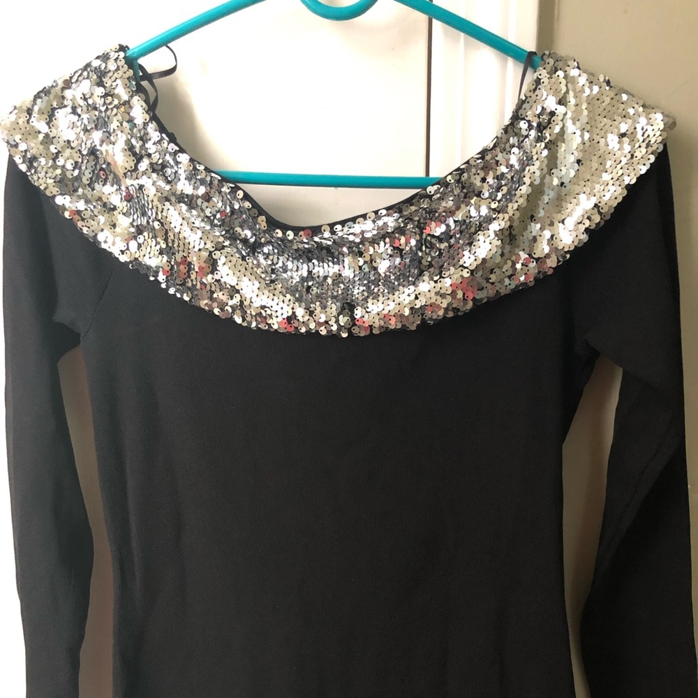 INC sequined collar off shoulder Top